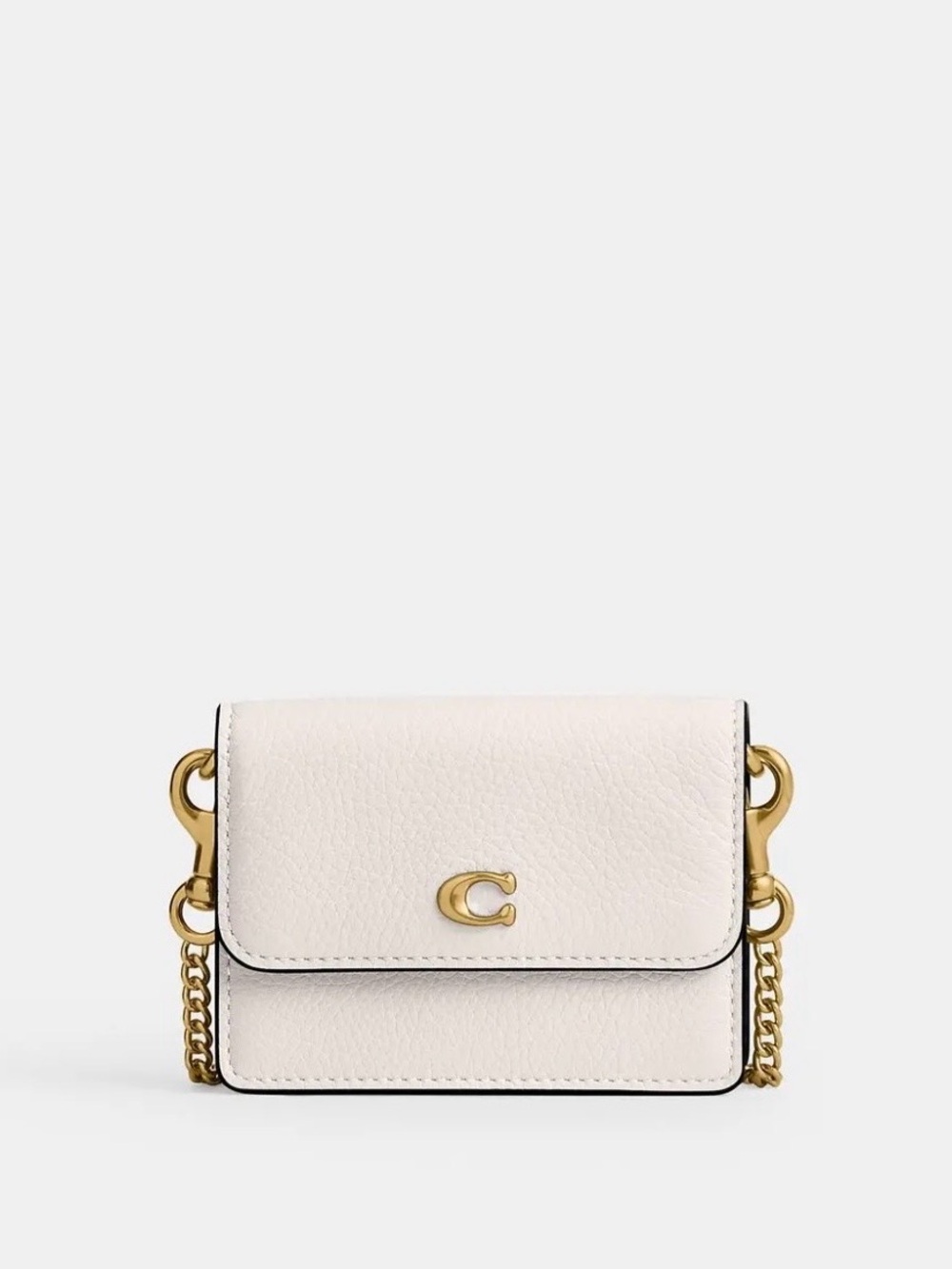 NWOT Coach Essential Half Flap Card Case on Chain, Chalk/Brass